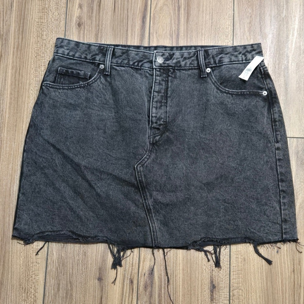 Old Navy NEW High Rise Denim  Skirt Black Acid Wash Frayed Hem Size 14 NWT